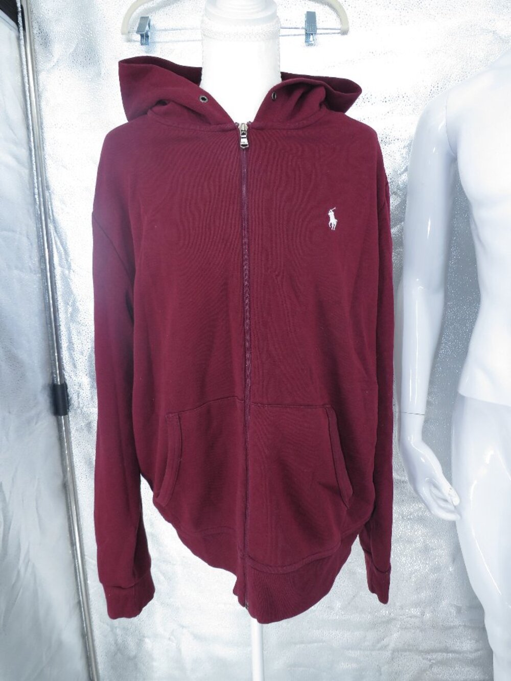 Polo Ralph Lauren Zip Up Hoodie Large Burgundy Maroon Sweatshirt Mens Athleisure